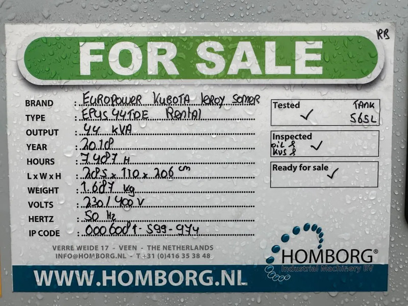 Groupe électrogène Europower EPUS44TDE Kubota Leroy Somer 44 kVA Supersilent Rentalg eneratorset 2018 !: photos 19