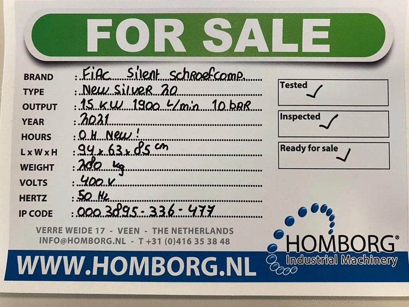 Fiac New Silver 20 Silent 15 kW 1900 L / min 10 Bar Elektrische Schroefcompressor - Compresseur d'air: photos 2 Fiac New Silver 20 Silent 15 kW 1900 L / min 10 Bar Elektrische Schroefcompressor - Compresseur d'air: photos 2