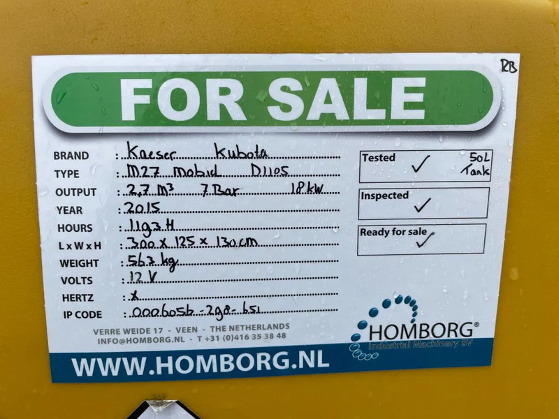 Compresseur d'air Kaeser M27 Kubota 2,7 m3 / min 7 Bar 18 kW Mobiele Silent Diesel Compressor: photos 16