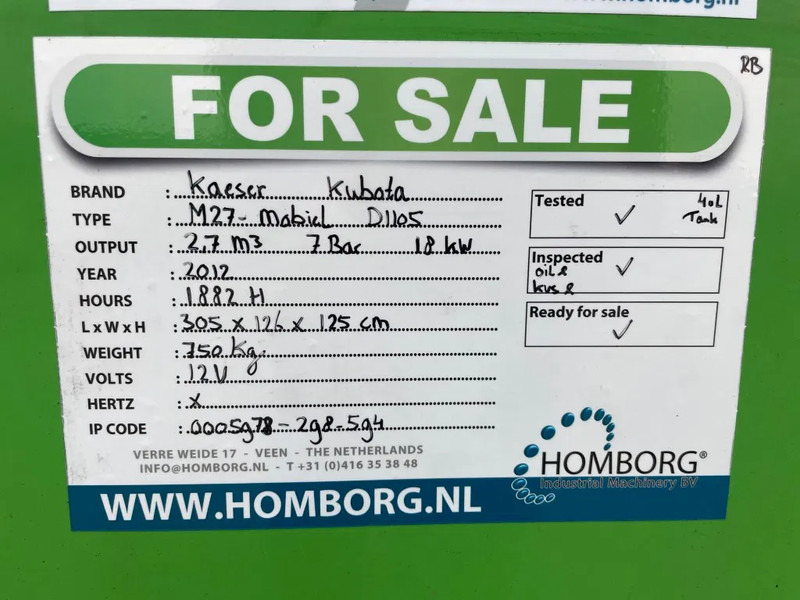 Compresseur d'air Kaeser M27 Kubota 2,7 m3 / min 7 Bar 18 kW Mobiele Silent Diesel Compressor: photos 17