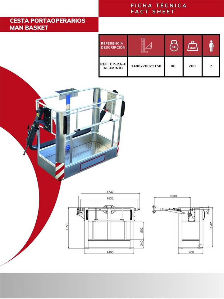 Aluminum Operator Basket CP-2A-F - Accessoire pour Grue auxiliaire: photos 3 Aluminum Operator Basket CP-2A-F - Accessoire pour Grue auxiliaire: photos 3