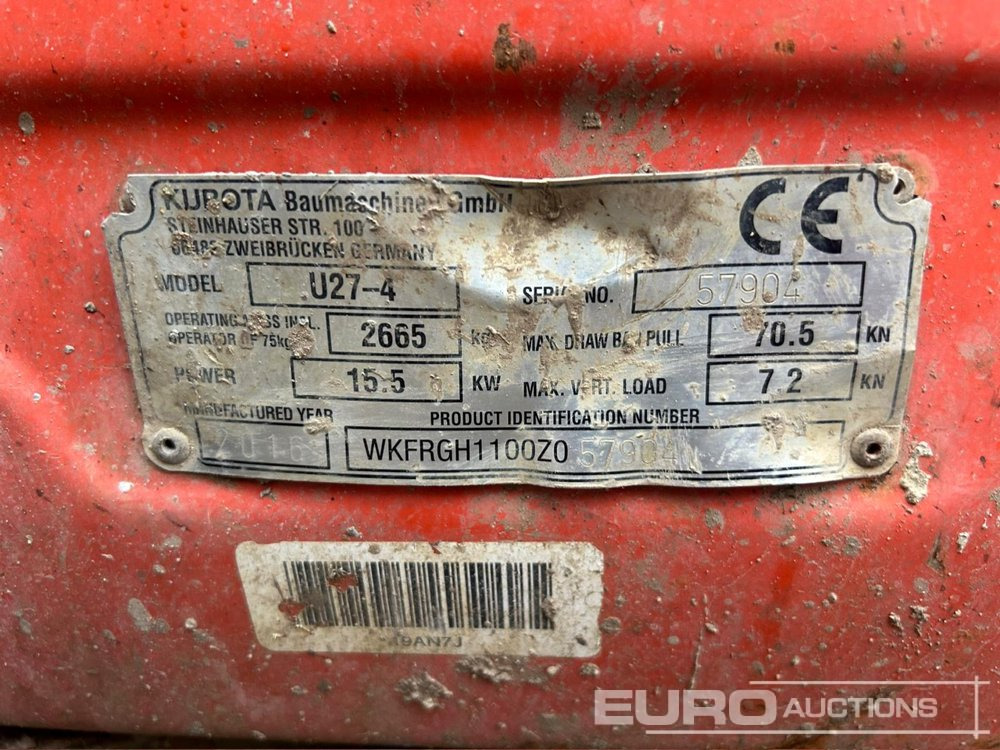2016 Kubota U27-4 - Mini pelle: photos 5 2016 Kubota U27-4 - Mini pelle: photos 5