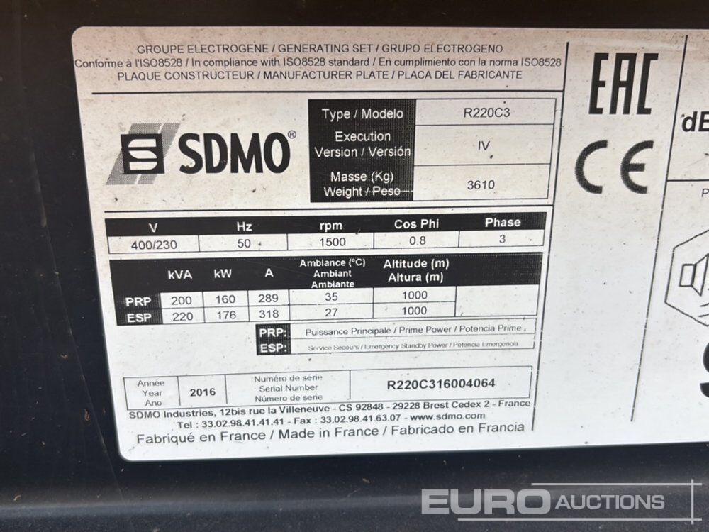 Groupe électrogène 2016 SDMO R220C3: photos 40 Groupe électrogène 2016 SDMO R220C3: photos 40