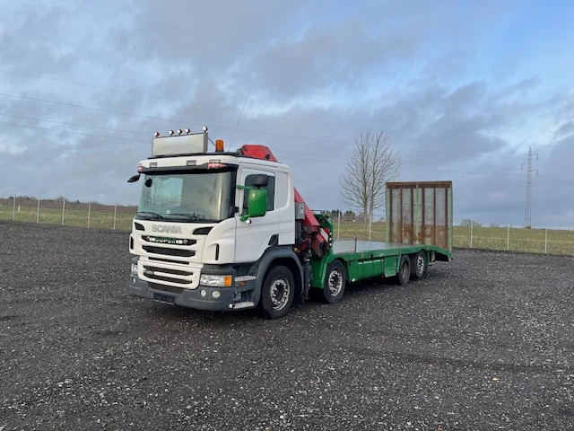 Scania P450 8X2*6 Knæklad + Kran HMF1820 – Machinetransporter - Camion porte-voitures, Camion grue: photos 1 Scania P450 8X2*6 Knæklad + Kran HMF1820 – Machinetransporter - Camion porte-voitures, Camion grue: photos 1